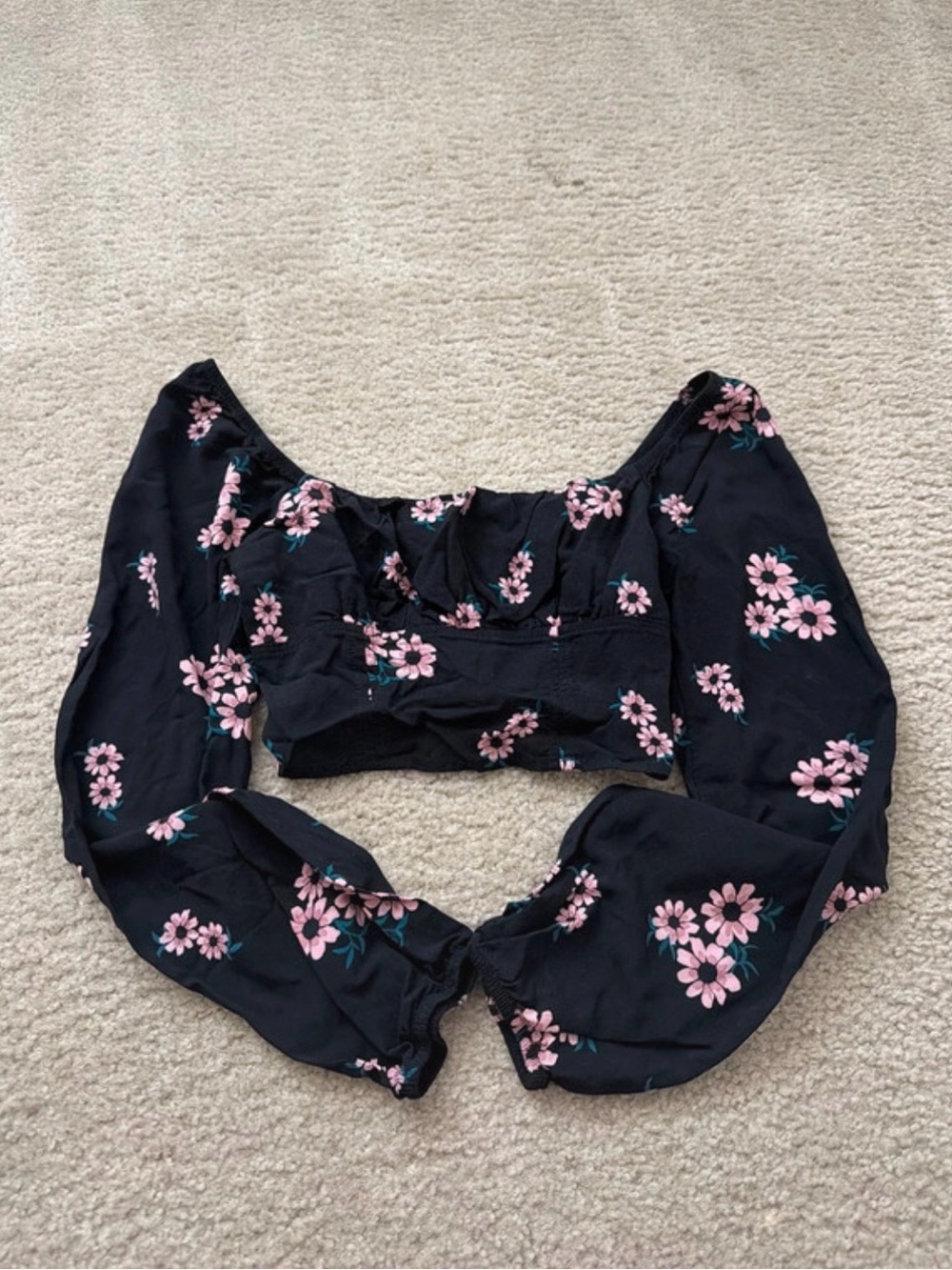 wild fable Black Floral Top with Pink & Teal Accents